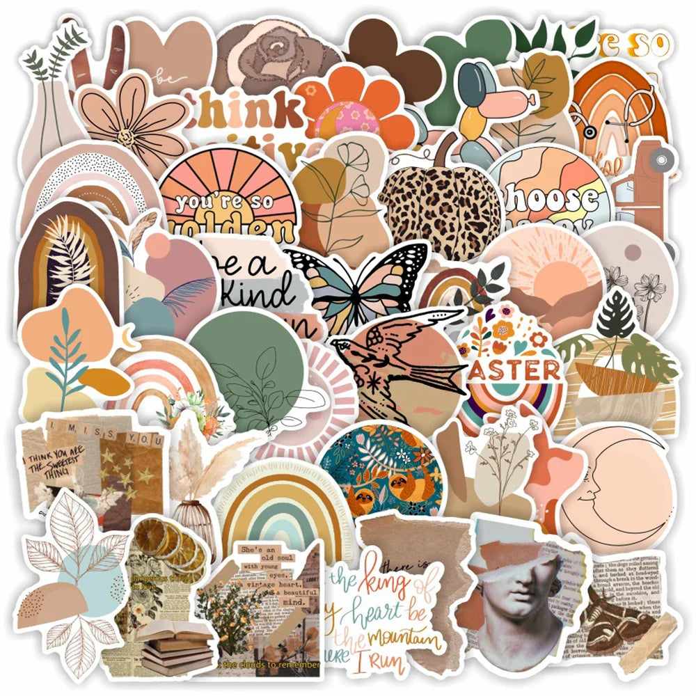 Bohemian Aesthetic Cartoon Stickers Pack - Waterproof Decals for Car, Bike, Luggage, Phone, Laptop (Online Order Only)