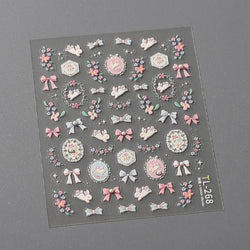 Pink Running Rabbit Bowknot Wreath Bunny Flower Tie Totem Pattern Self Adhesive Nail Art Sticker Pearl Rhinestone Manicure Decal (Online Order Only)