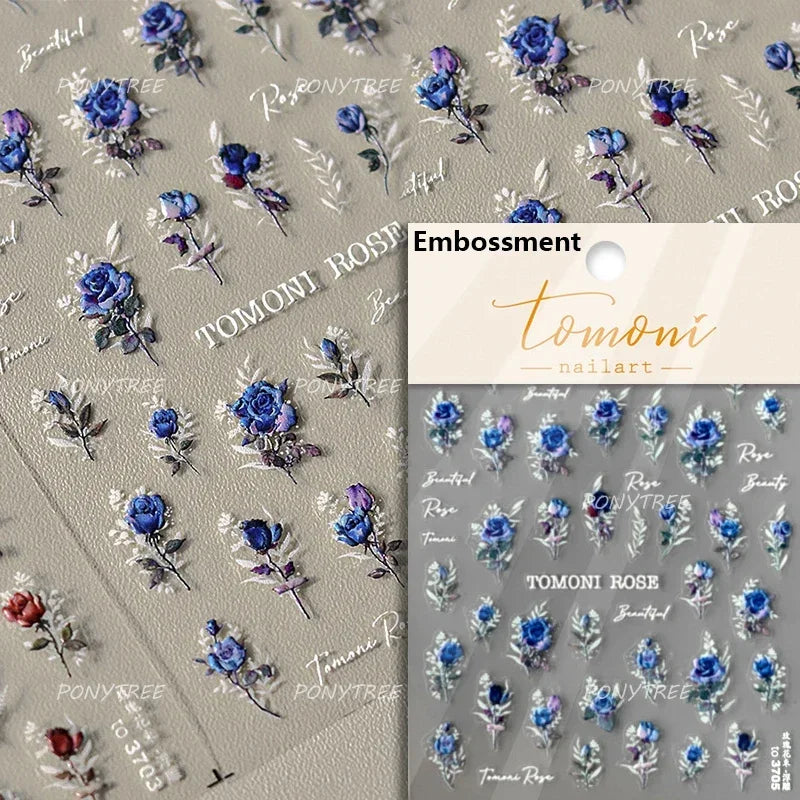 Metal Effect Rose Flower Pattern Totem Photo Frame Self Adhesive Nail Art Sticker Romantic Chic Wreath Rhinestone Manicure Decal (Online Order Only)