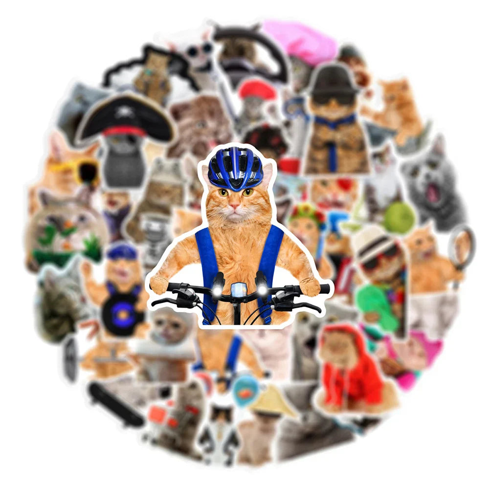 10/30/66PCS Funny Cat Stickers Cute Cartoon Decals Toys DIY Notebook Laptop Skateboard Luggage Phone Car Waterproof Kids Sticker (Online Order Only)