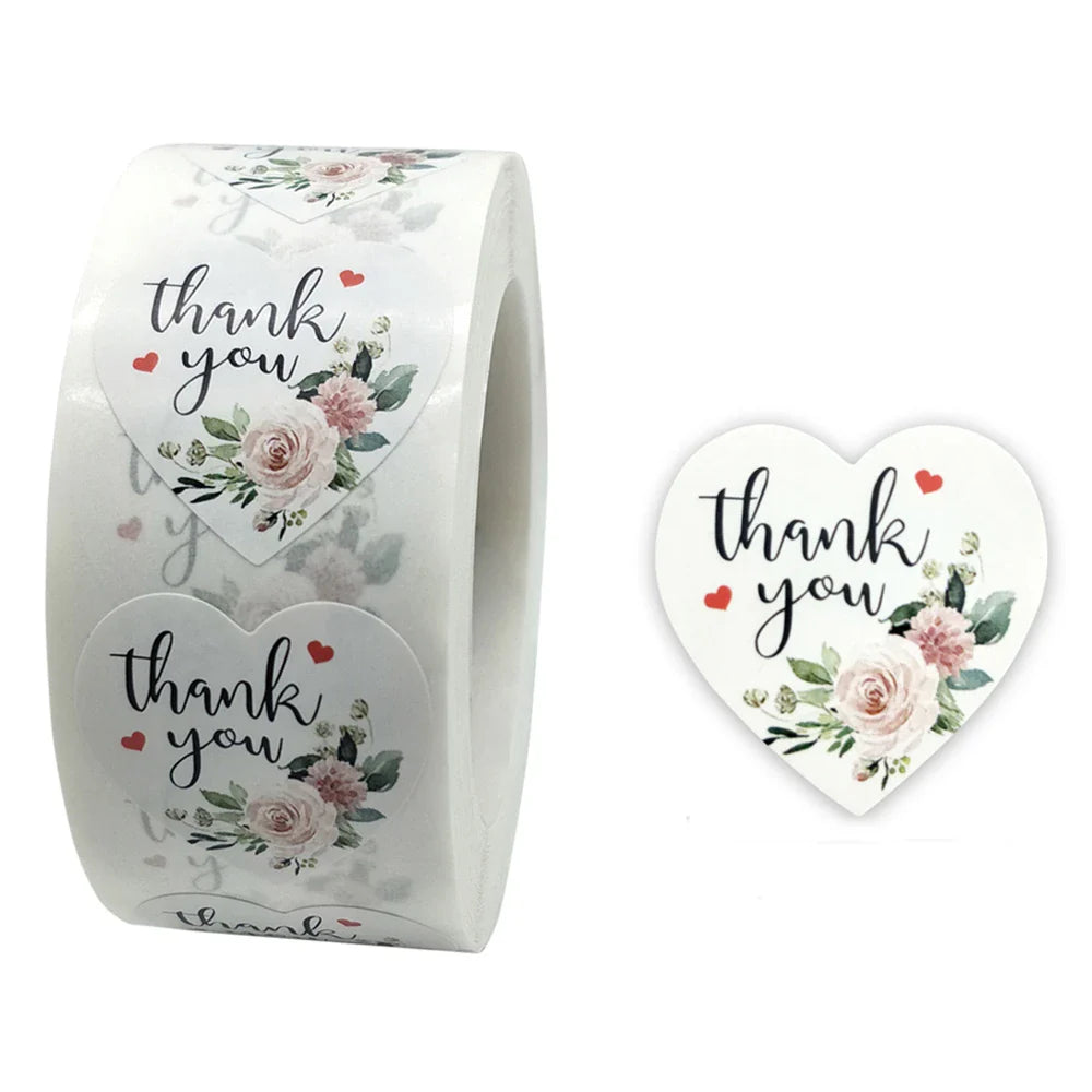 500pcs/roll Heart Stickers Thank You Stickers For Business Merci Packaging Stickers Rolling Love For Packaging Decoration (ONLINE ORDER ONLY)