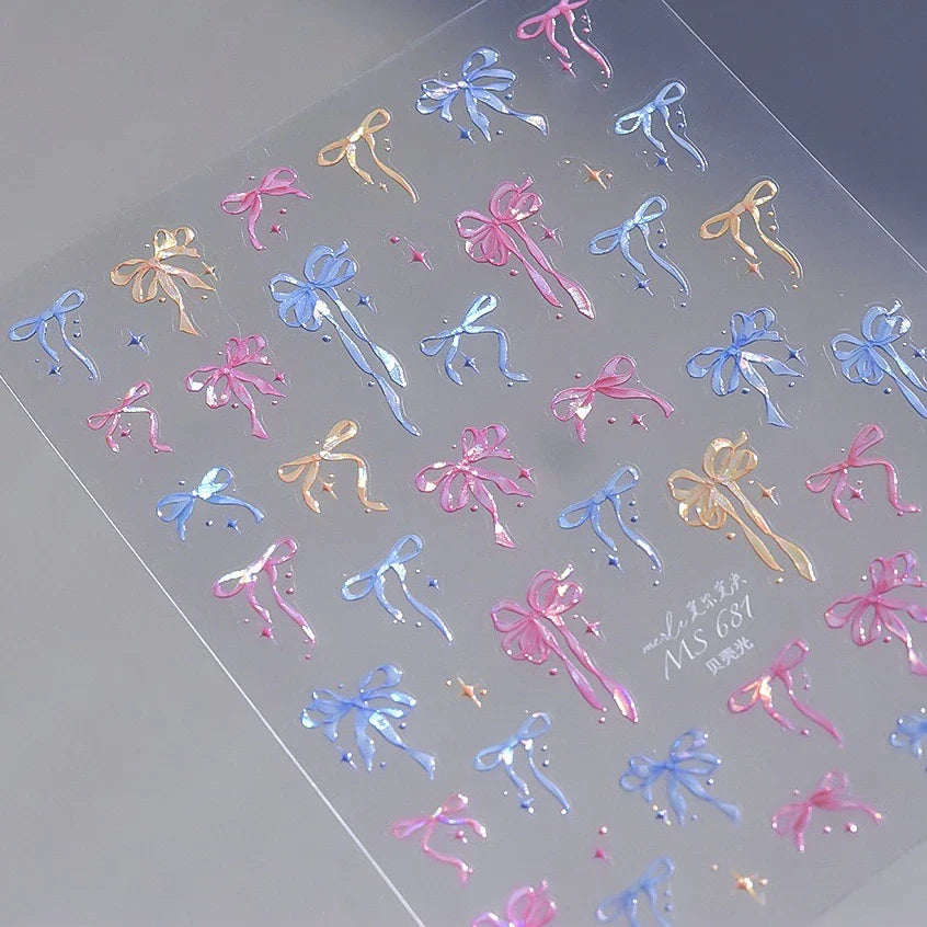 Chic Shiny Bowknot Colorful Ribbon Stars Heart Butterfly Flower Delicate Romantic Nail Art Stickers Decoration Manicure Decals (Online Order Only)
