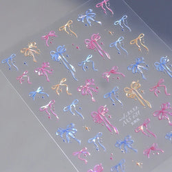 Chic Shiny Bowknot Colorful Ribbon Stars Heart Butterfly Flower Delicate Romantic Nail Art Stickers Decoration Manicure Decals (Online Order Only)