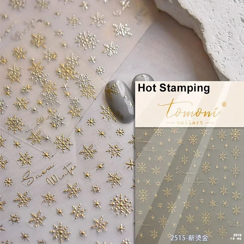 Winter Christmas Crystal Delicate Hexagon Romantic Laser Silver Chic Snowflakes Self Adhesive Nail Art Sticker 5D Manicure Decal (ONLINE ORDER ONLY)