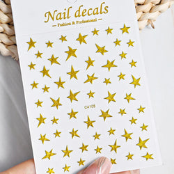 1 Sheet Star Nail Art Stickers 3d Self Adhesive Nail Decals Black White Golden Silver Color Star Design Nail Supplies Accessory (ONLINE ORDER ONLY)