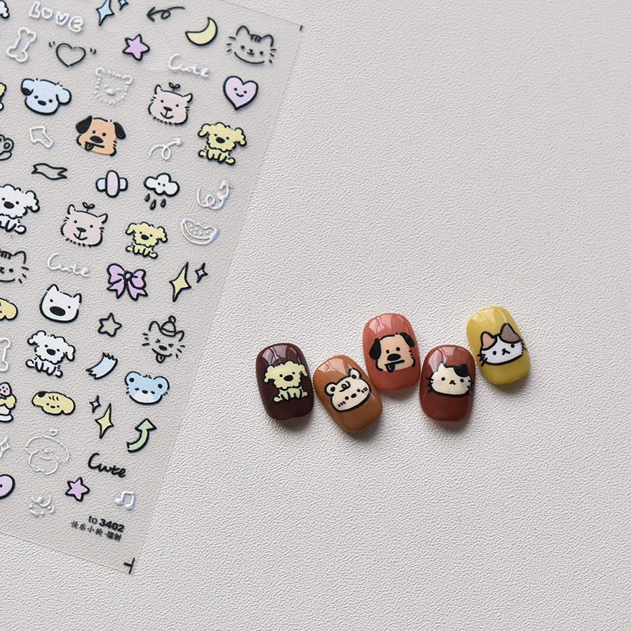 Line Cat Dog Bear Rabbit Chicken Animals Apple Cherry Cake Bowknot Butterfly Balloon Rainbow Nail Art Stickers Manicure Decals (ONLINE ORDER ONLY)