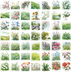 50pcs Watercolor Summer Flower Stickers Laptop Suitcase Graffiti Skateboard Luggage Waterproof PVC Stickers Kids Gift Toys (Online Order Only)