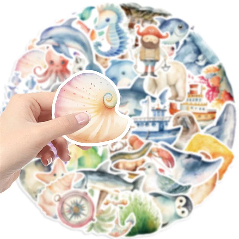 10/30/50PCS Fresh Sea Animal PVC Sticky Sticker Aesthetic DIY Korean Stationery Decoration Scrapbooking School Supplies for Kids (Online Order Only)