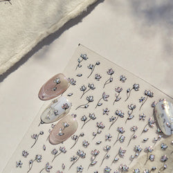 Mini Three Leaf Flower Magnolia Lotus Flower Stem Gradual Petal Line Arc Metal Sillver Delicate Nail Art Stickers Manicure Decal (Online Order Only)
