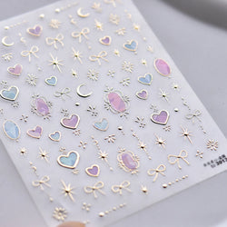 1pcs 5D Shell Light Nail Stickers Fashion Gold Border Love Heart Bowknot Moon Star Art Decal High Quality Manicure Decorations (Online Order Only)