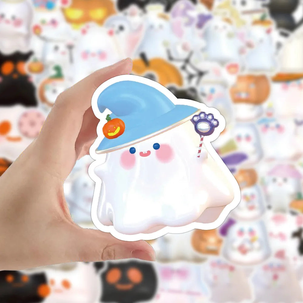 10/30/60PCS Cute Cartoon 3D Ghost Stickers Halloween Decoration Decals For Skateboard Fridge Bike Notebook Car Sticker DIY Toys (Online Order Only)