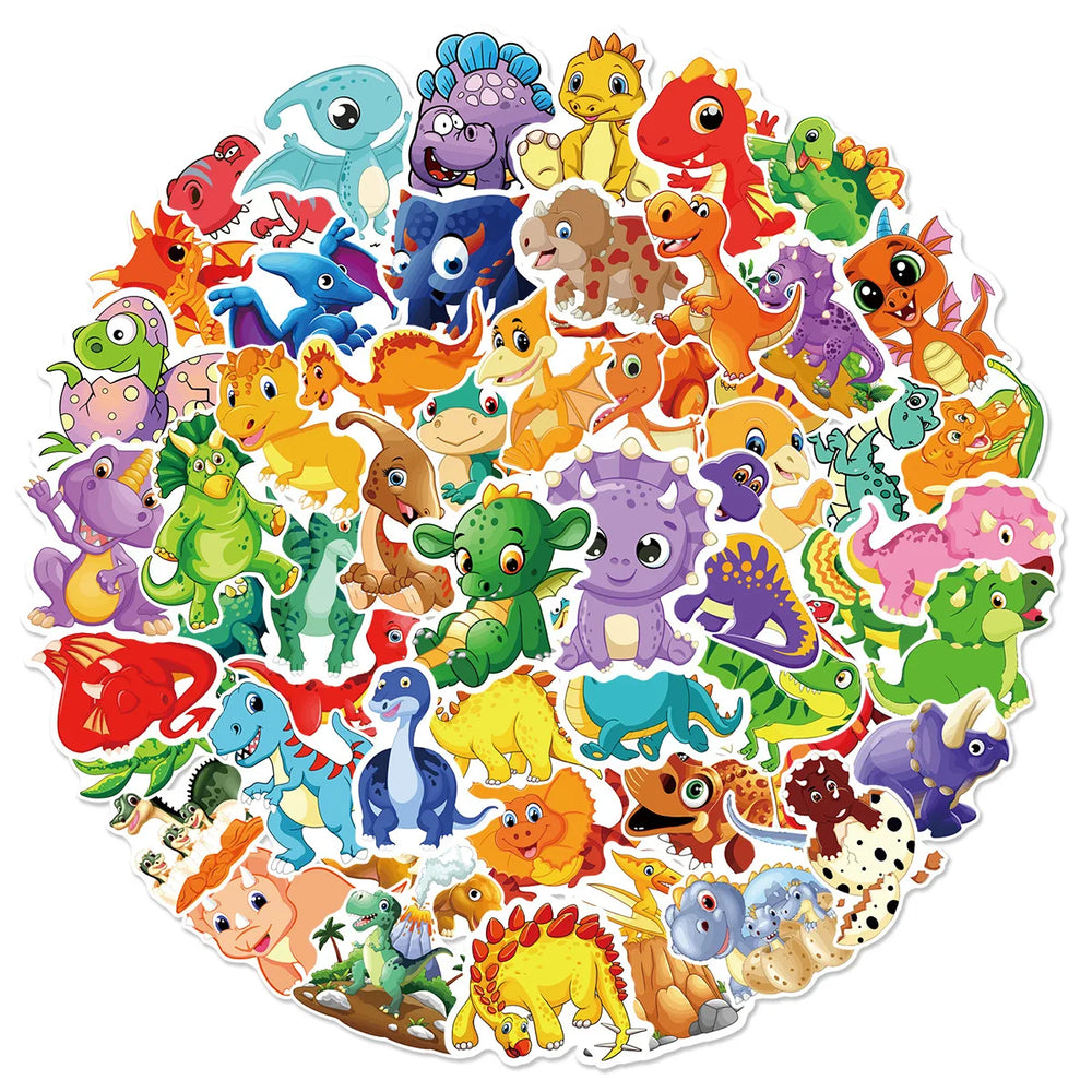 Cartoon Dinosaur Stickers PVC for Scrapbook, Water Bottle, Phone, Kids DIY Toy (10/25/50pcs) (Online Order Only)