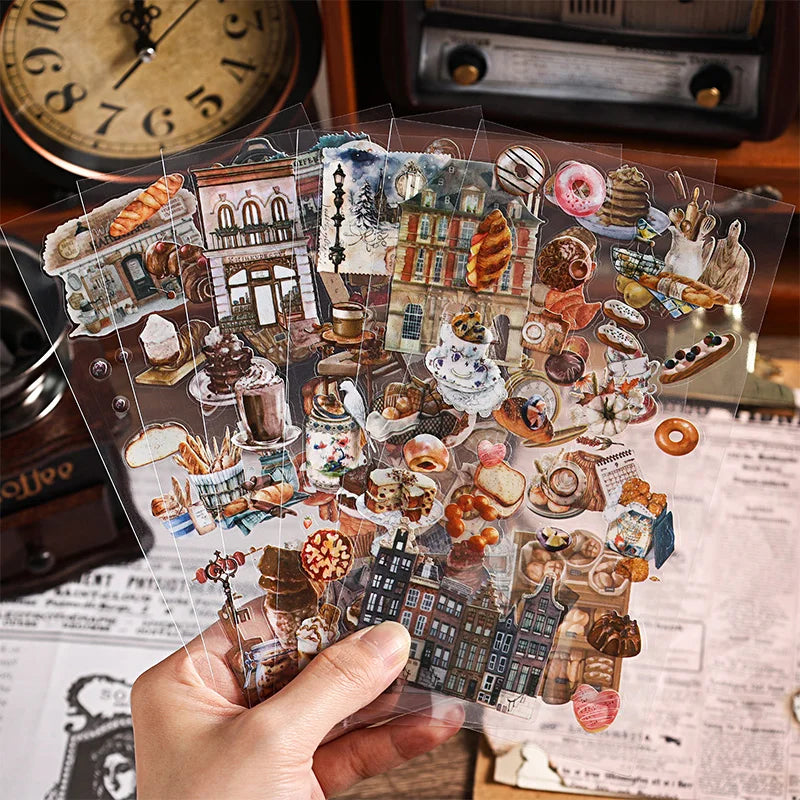 JIANQI 6pcs Literary Retro Stickers PET Materials DIY Scrapbooking Art Collage Stationery Planner Decor Diary Stickers (Online Order Only)