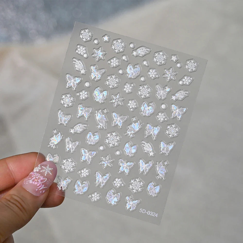1pcs Pink Christmas Nail Stickers Shiny Shell Light Nail Art Parts Stickers Cute Snowflakes Star Wreath Nail Decorations Decals* (ONLINE ORDER ONLY)