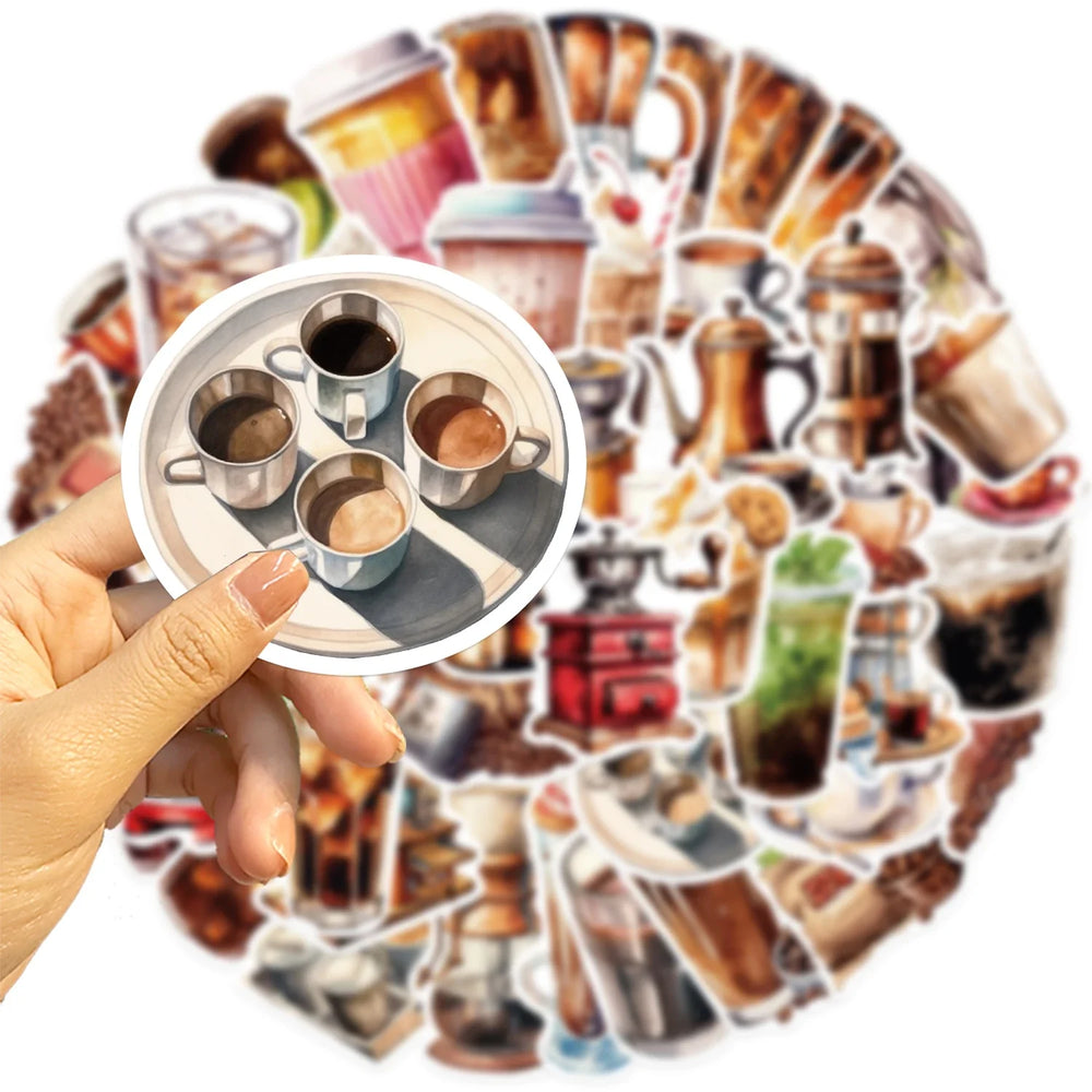 50pcs Cute Cartoon Coffee Lover Stickers Vinyl Laptop Decals For Luggage Water Bottle Notebook Phone Waterproof Graffiti﻿ (ONLINE ORDER ONLY)