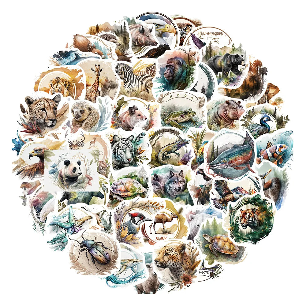 Cartoon Wildlife Stickers Decal Pack: Laptop, Motorcycle, Luggage, Snowboard, Fridge, Waterproof (ONLINE ORDER ONLY)