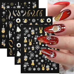 1pc Christmas Nail Sticker 3D Gold Glitter Snowflake Elk Penguin Bells Design Adhesive Nail Slider Decals Winter Manicure Decor* (Online Order Only)