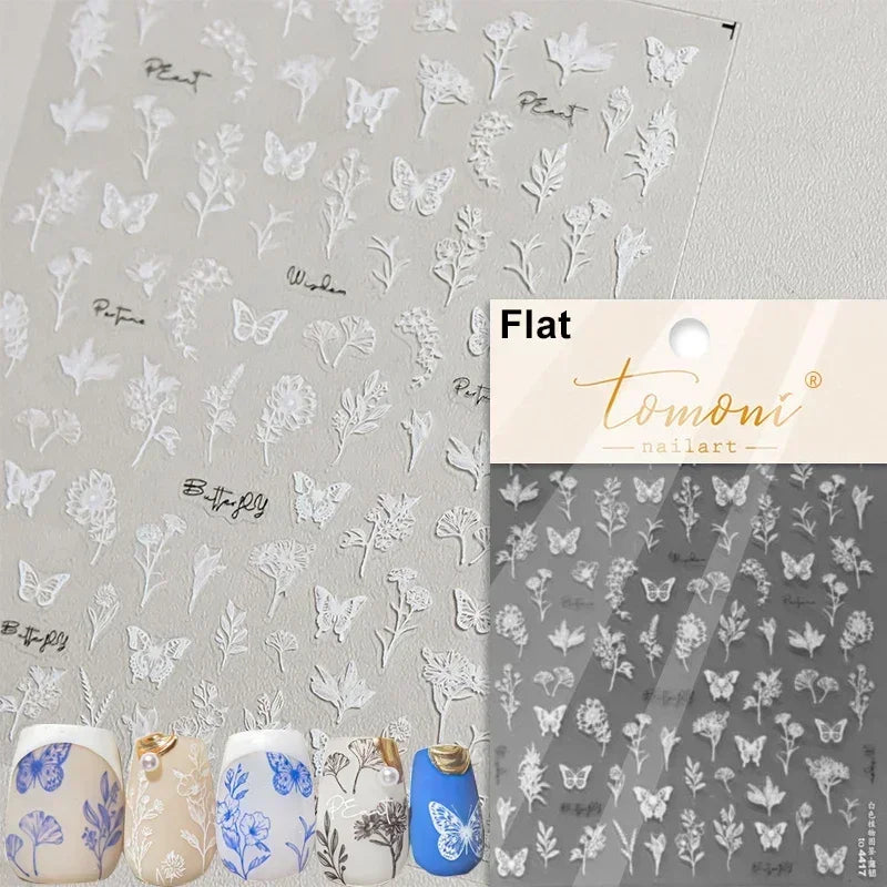 Dreamy Charming Shiny Beautiful Black White Butterfly Flower Love Heart Bowknot 5D Self Adhesive Nail Art Sticker Manicure Decal (ONLINE ORDER ONLY)