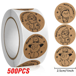 100-500pcs Merry Christmas Sticker , Round Adhesive Decoration Sticker for Cards Envelope Seal Xmas Gift Wraps Box Bags (ONLINE ORDER ONLY)