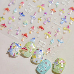 Cute Colored Mushrooms Water Bubbles Umbrella-shaped Plant Various Shapes Fungi Lovely Adhesive Nail Art Stickers Manicure Decal (ONLINE ORDER ONLY)