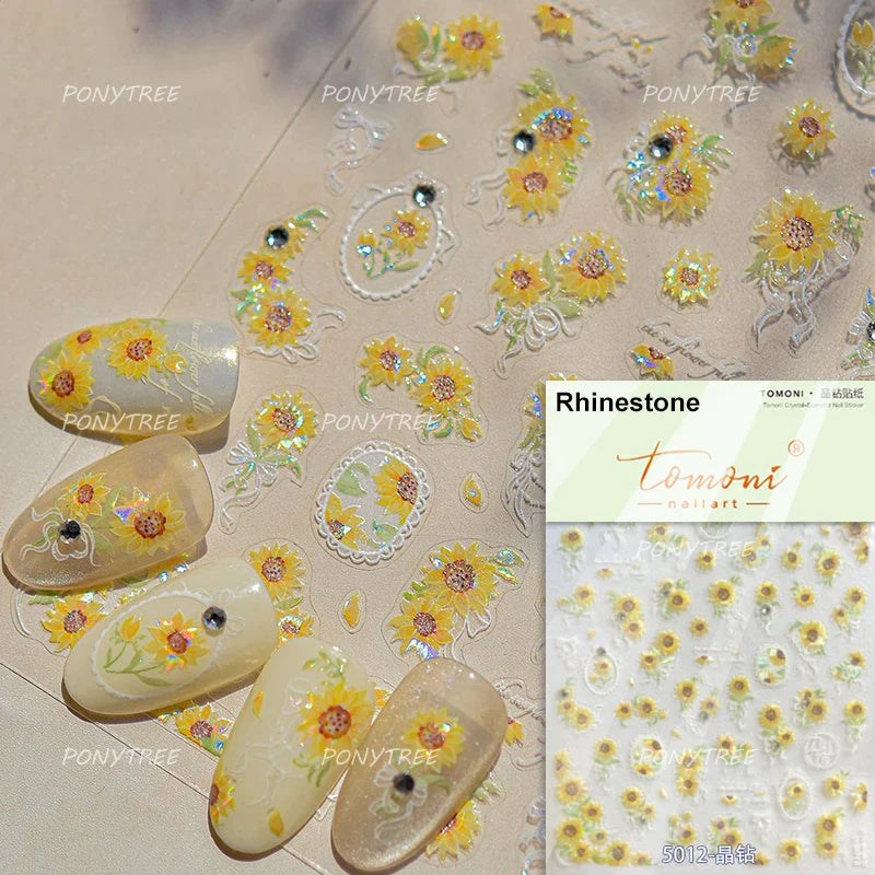 Flower Garden Purple Yellow Pink Daisy Butterfly Delicate 5D Soft Relief Adhesive Nail Art Decoration Sticker 3D Manicure Decals (ONLINE ORDER ONLY)