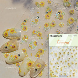 White Daisy Sunflower Green Leaves Wreath Garland Flower Cluster Bouquet Flat Adhesive Nail Art Sticker Manicure Decals Supplies (Online Order Only)
