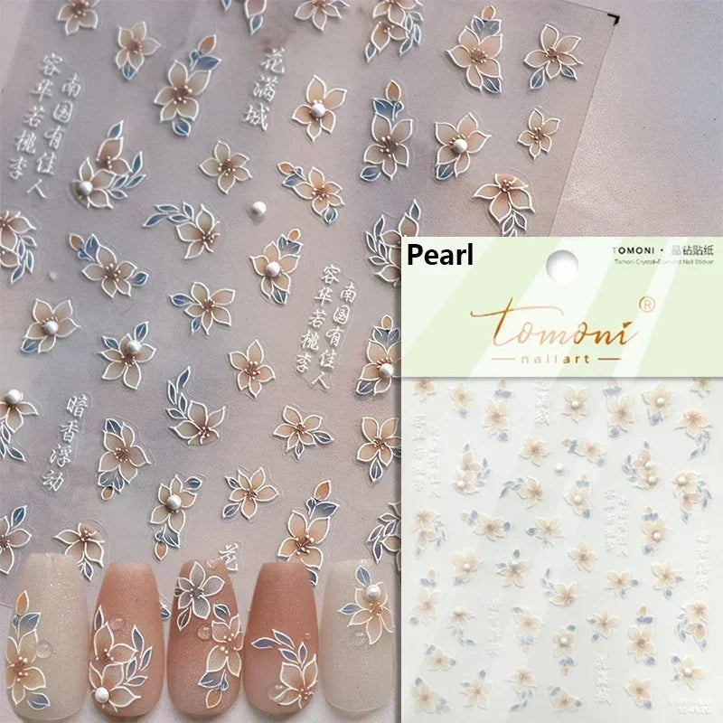 Charming Dreamy Shiny Jelly Blue Gradient Lily Flowers Rose Petal White Dot Chinese Colorful Nail Art Stickers Manicure Decals (ONLINE ORDER ONLY)