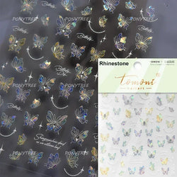 Charming Delicate Sapphire Color Blue Black Stroke Butterfly Jelly Relief Rhinestone Adhesive Nail Art Stickers Manicure Decals (Online Order Only)
