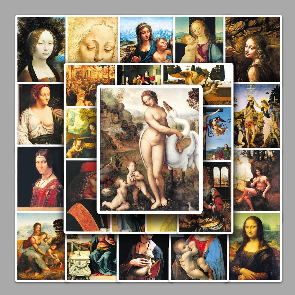 10/50Pcs Da Vinci Van Gogh Art Stickers DIY Decal for Phone Guitar Kids Toy (Online Order Only)