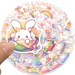 50pcs Cute Cartoon Rainbow Rabbite Animal Stickers For Laptop Phone Guitar Luggage Waterproof Graffiti Vinyl Car Decals (ONLINE ORDER ONLY)
