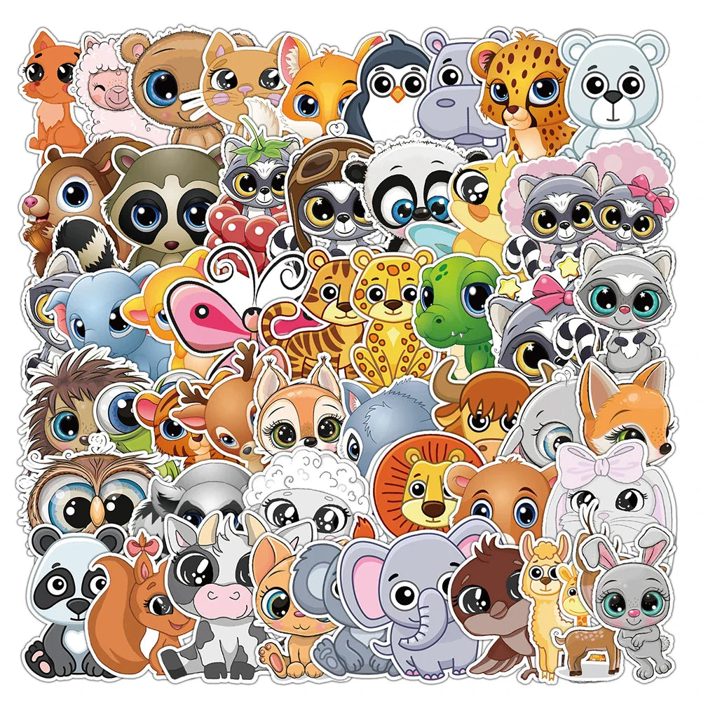 10/30/50PCS Cute Big Eyes Animals Sticker Cartoon Kawaii Decals Gift For Kids Laptop Notebook Guitar Phone Suitcase Car DIY Toys (Online Order Only)