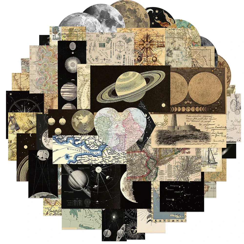 10/30/50PCS Vintage Planet World Map Sticker Graffiti PVC Waterproof Toys Suitcase Scrapbook Fridge Guitar Cup Phone Decals Gift (ONLINE ORDER ONLY)
