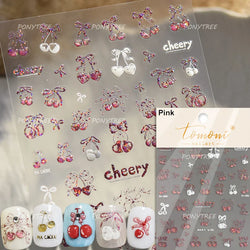 Colourful Cherry Abundant Fruits Bowknot Shiny White Line Outline Self Adhesive Nail Art Stickers Chic Rhinestone Manicure Decal (ONLINE ORDER ONLY)
