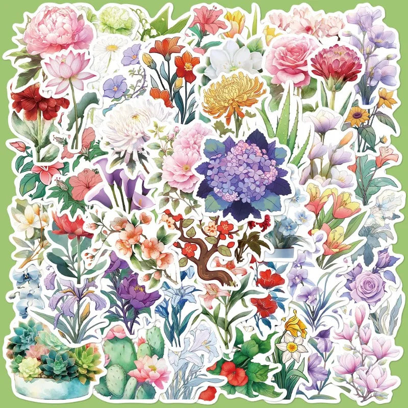 50pcs Flower Illustration Graffiti Stickers for Helmet, Wall, DIY Decoration (Online Order Only)