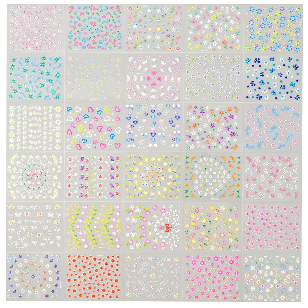 30 Sheets Cherry Blossom Nail Art Stickers White Flower Self-Adhesive Nail Decals with Assorted Floral Patterns for Manicuring * (Online Order Only)