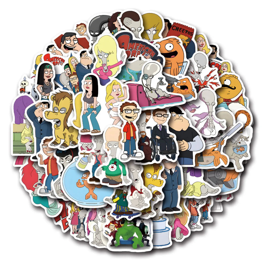 10/30/55PCS American Dad Cartoon Stickers Funny Animation Sticker DIY Luggage Laptop Guitar Car Bike Skateboard Decals Kids Toys (ONLINE ORDER ONLY)