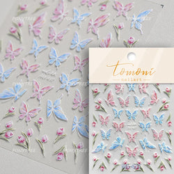 Chic Butterfly Flower Lily Lilium Narcissus Line Beautiful Blue Pearl Self Adhesive Nail Art Stickers Decorations Manicure Decal (Online Order Only)