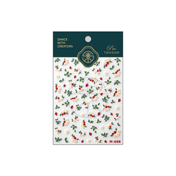 Delicate Chic White Flower Jelly Green Leaves Red Fruits Lily Gardenia Self Adhesive Nail Art Stickers Rhinestone Manicure Decal (Online Order Only)