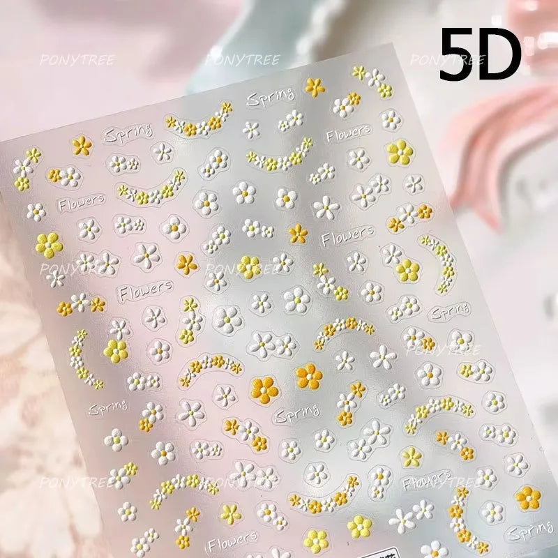 Mini Colourful Flower Black Yellow Petal Wreath 5D Chic Embossed Reliefs Delicate Self Adhesive Nail Art Stickers Manicure Decal (Online Order Only)