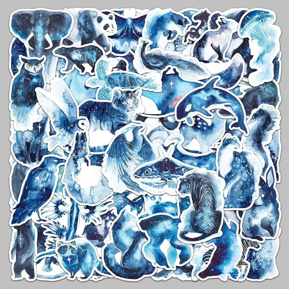 52pcs Blue Starry Sky Animal Graffiti Stickers for Helmet, Wall, Desktop Decoration (ONLINE ORDER ONLY)