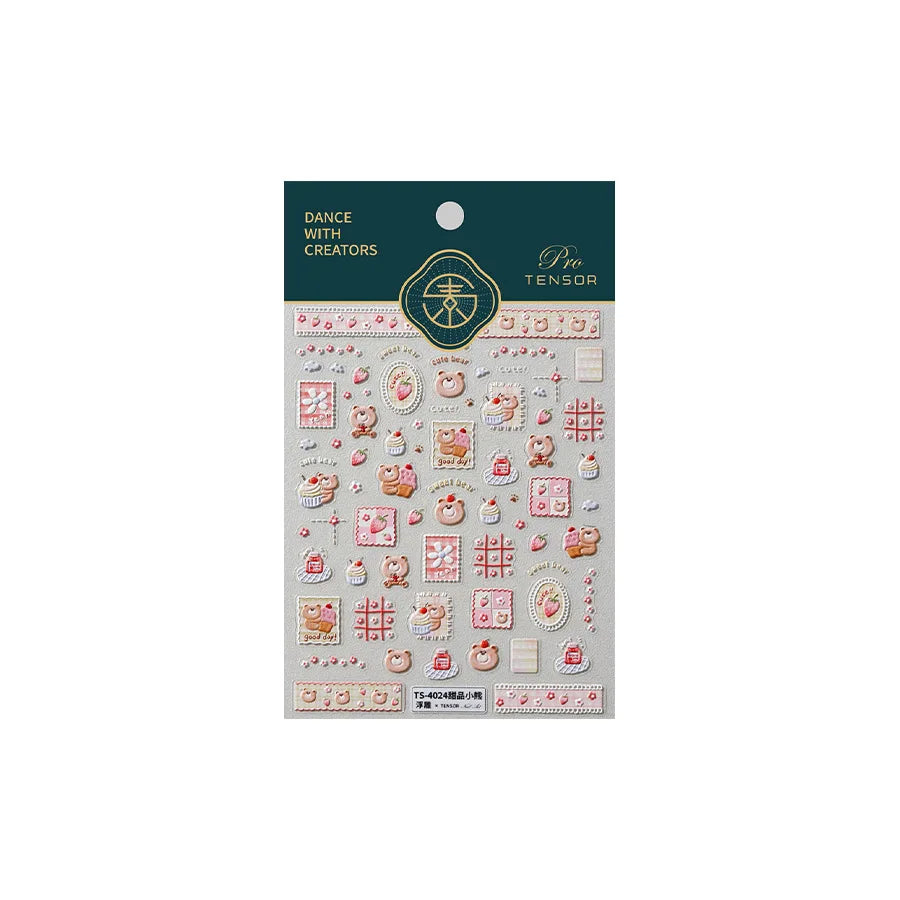 Sweet Dessert Cute Bear Cake Apple Flower Strawberry Jam Lace Line Bear Footprints Adhesive Nail Art Stickers Manicure Decals (ONLINE ORDER ONLY)