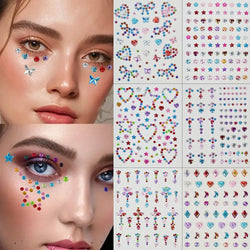1pc Star-Shaped Rhinestone Sticker Sparkling Acrylic Rhinestone Face Decals Butterfly & Floral Designs for Party/Stage/Festivals (ONLINE ORDER ONLY)