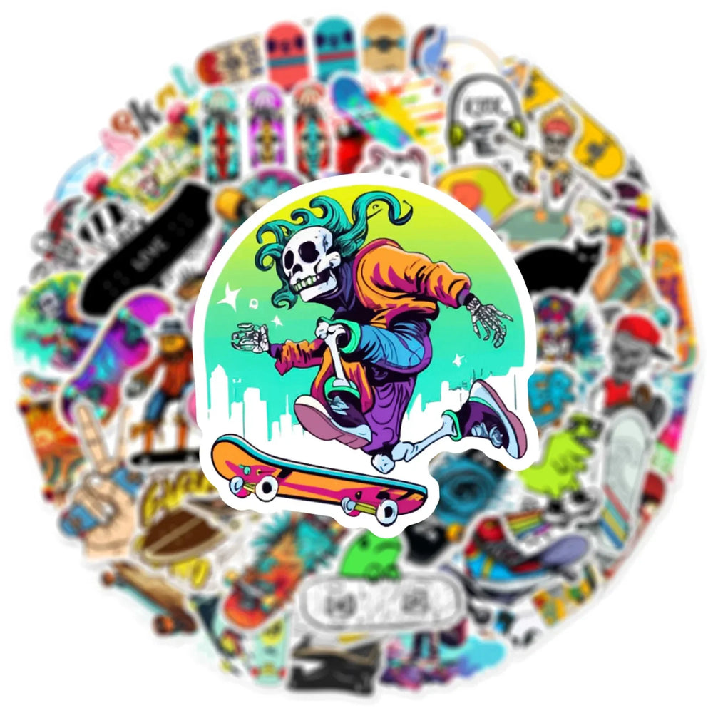 10/50PCS Cool Roller Skateboard Sports Cartoon Stickers DIY Motorcycle Luggage Phone Waterproof Car Styling Graffiti Sticker Toy (Online Order Only)