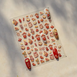 2025 God of Wealth Goldfish Koi Fish Lucky Cat Yuanbao Red Element Adhesive Nail Art Stickers Festival Atmosphere Manicure Decal (Online Order Only)