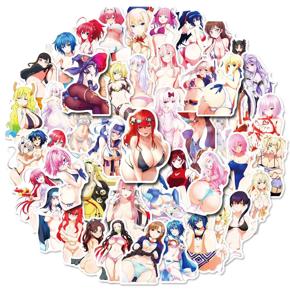 50Pcs Hentai Waifu Stickers,Sexy Anime Girl Stickers for Adults, Waterproof Vinyl Decals for Water Bottles Laptop Skateboard (ONLINE ORDER ONLY)