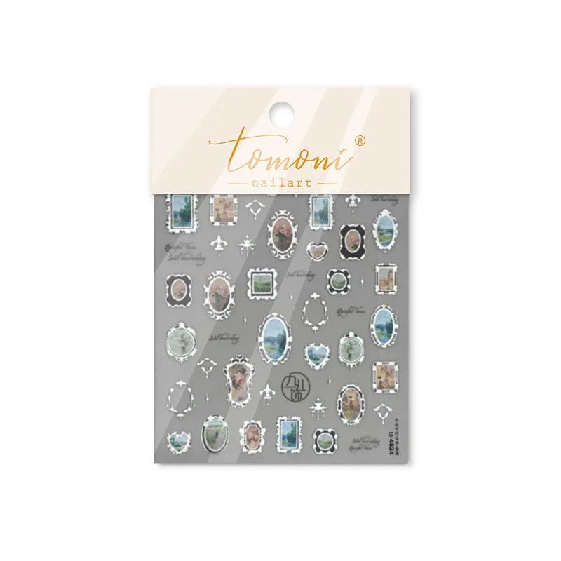Retro Rose Gold Silver Totem Picture Photo Frame Flower 5D Self Adhesive Nail Art Stickers 5D Shiny Rhinestone Manicure Decals (ONLINE ORDER ONLY)