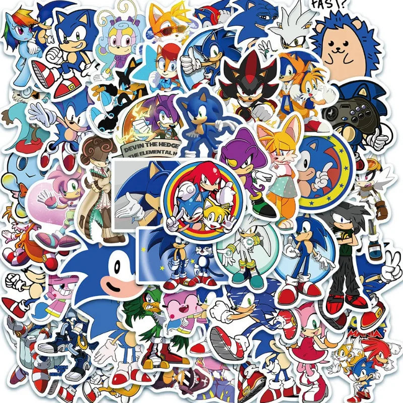 50Pcs/Set Cartoon Sonic Stickers Hedgehog Anime Toys Cartoon Graffiti Sticker for Water Bottle Laptop Luggage (Online Order Only)