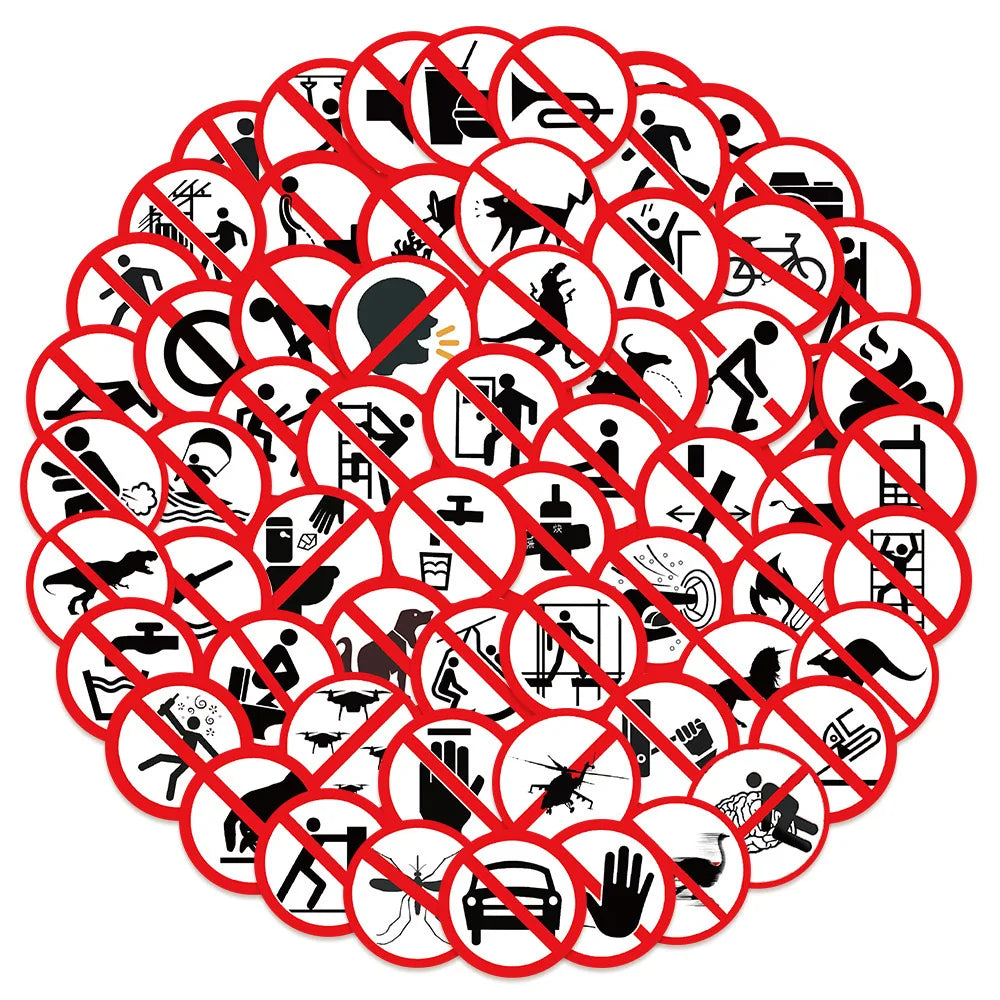 10/50pcs Funny Warning Mark Danger Banning Sign Graffiti Stickers Label Decorative Decals Luggage Laptop Car Waterproof Sticker (Online Order Only)
