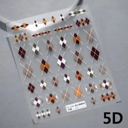 Charming Geometric Black Khaki Brown Grid Houndstooth Snowflake Flat Chic  Adhesive Nail Art Decoration Stickers Manicure Decals (Online Order Only)