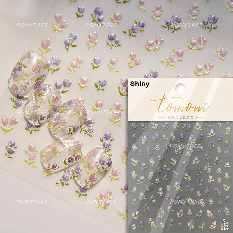 Delicate Chic White Flower Jelly Green Leaves Red Fruits Lily Gardenia Self Adhesive Nail Art Stickers Rhinestone Manicure Decal (Online Order Only)